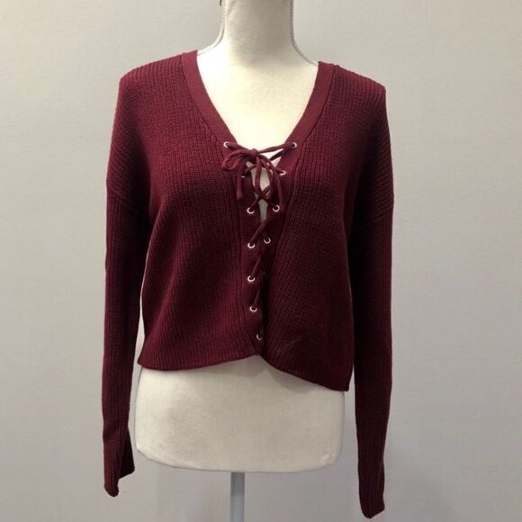 Forever 21 Cropped Lace-Up Sweater - Picture 2 of 7